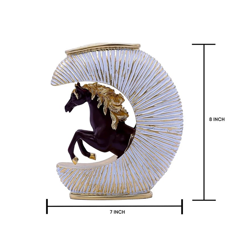 Luxury Horse Sculpture with Circular Gold Frame – Modern Artistic Resin Figurine for Home & Office Decor #2