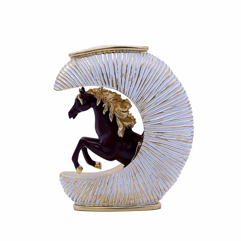 Luxury Horse Sculpture with Circular Gold Frame – Modern Artistic Resin Figurine for Home & Office Decor #3
