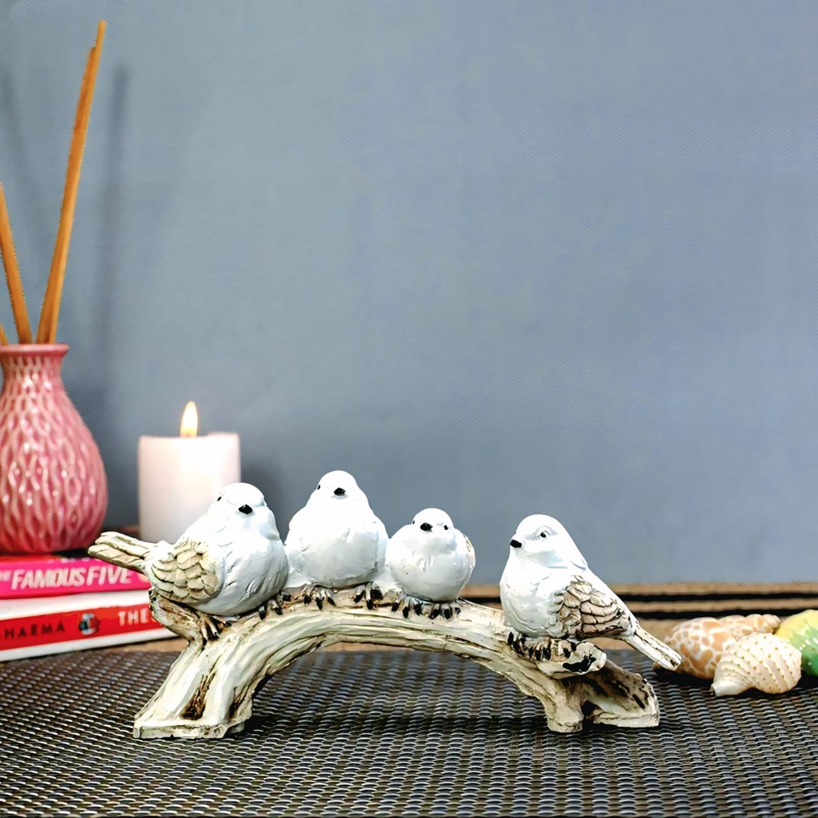 Decorative Birds on Branch Figurine – White Resin Bird Statue for Home Décor, Tabletop & Gift