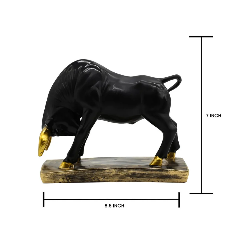 Modern Black Bull Statue with Gold Accents – Resin Animal Figurine for Home Décor, Office Desk & Gift #4