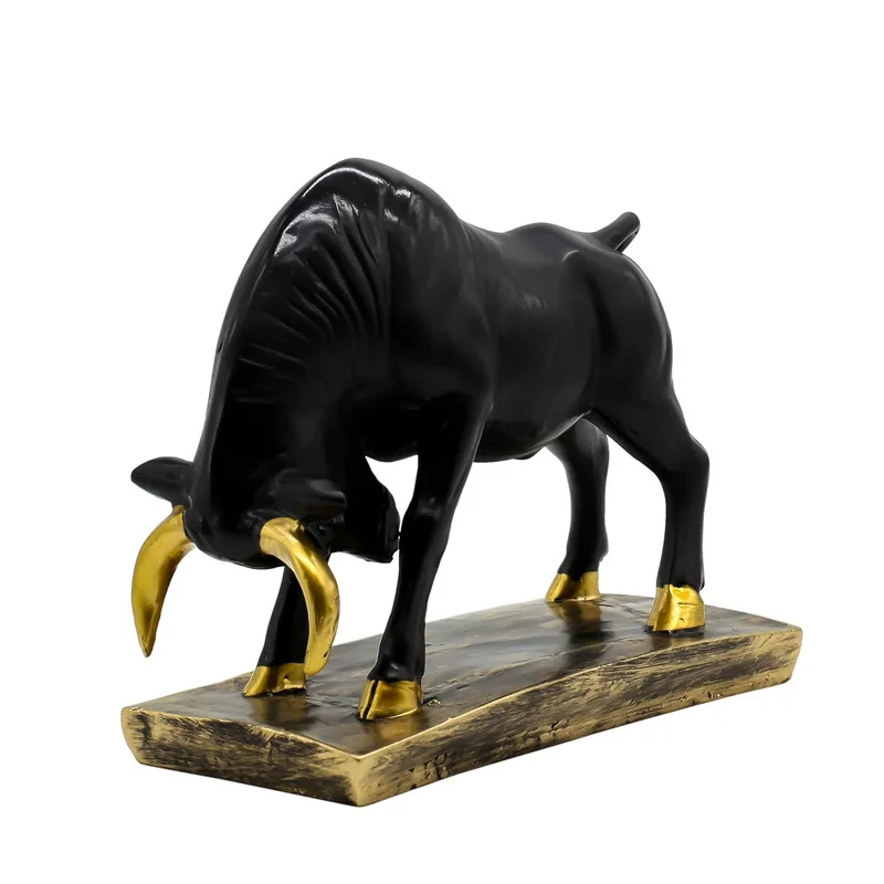 Modern Black Bull Statue with Gold Accents – Resin Animal Figurine for Home Décor, Office Desk & Gift #5