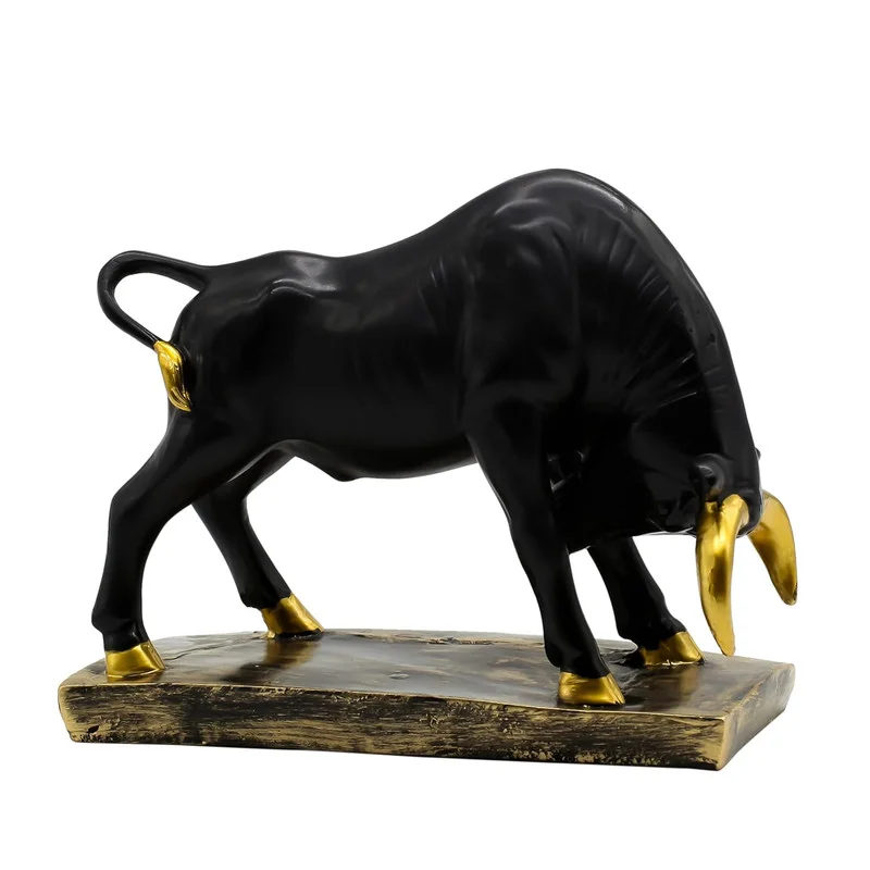 Modern Black Bull Statue with Gold Accents – Resin Animal Figurine for Home Décor, Office Desk & Gift #3