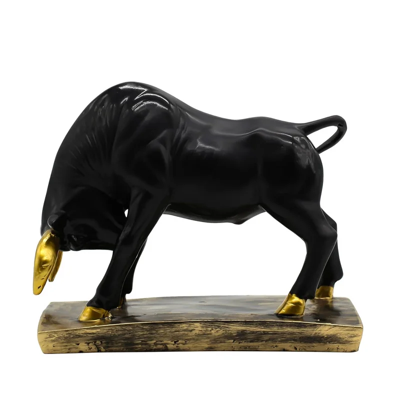 Modern Black Bull Statue with Gold Accents – Resin Animal Figurine for Home Décor, Office Desk & Gift #6
