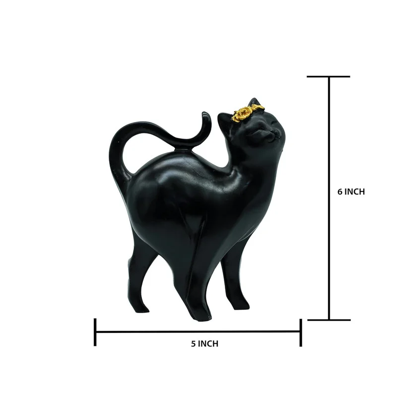 Elegant Black Cat Decorative Sculpture with Gold Crown – Modern Resin Animal Figurine for Home & Office Décor #3