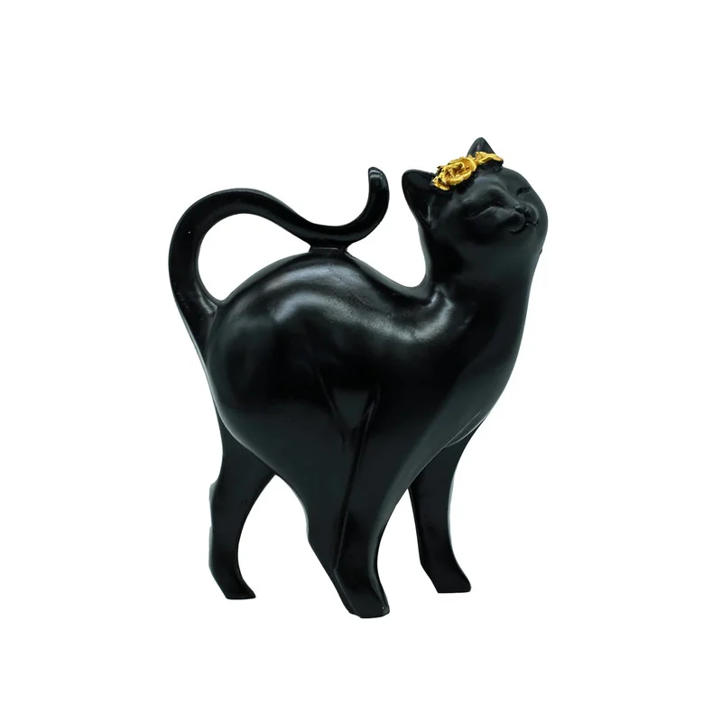 Elegant Black Cat Decorative Sculpture with Gold Crown – Modern Resin Animal Figurine for Home & Office Décor #2