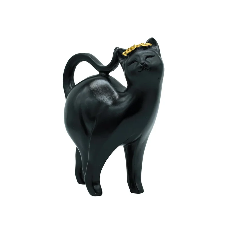 Elegant Black Cat Decorative Sculpture with Gold Crown – Modern Resin Animal Figurine for Home & Office Décor #4