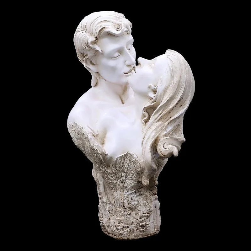 Kissing Couple Sculpture: White Resin Love Forever Statue #2
