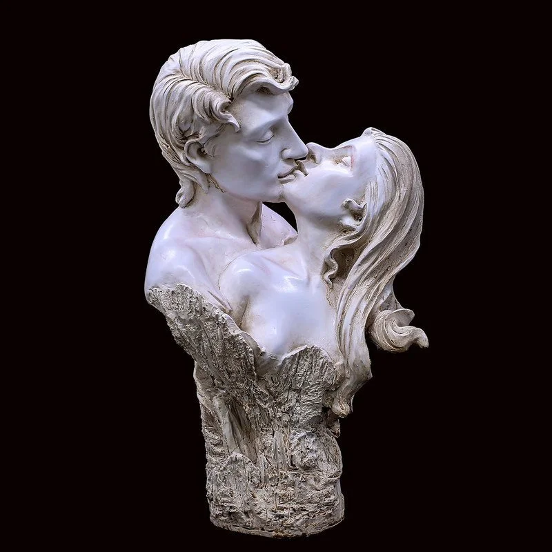Kissing Couple Sculpture: White Resin Love Forever Statue #5