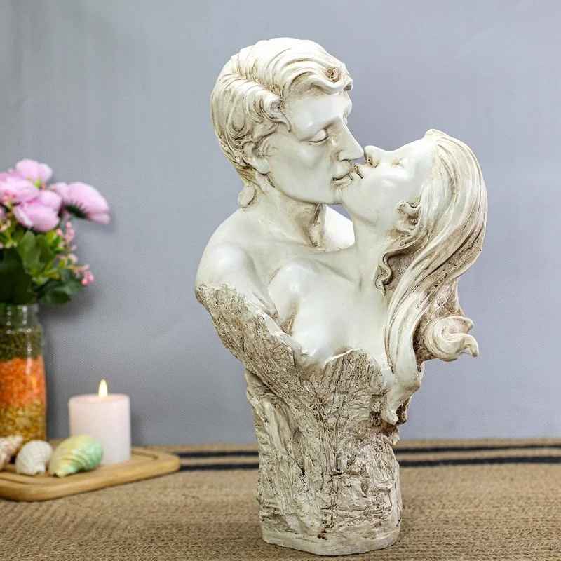 Kissing Couple Sculpture: White Resin Love Forever Statue