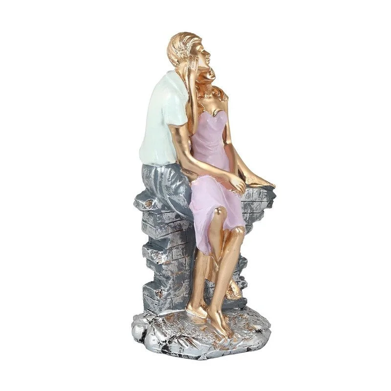 Hand-Painted Romantic Couple Statue: Resin Love Bench Sculpture