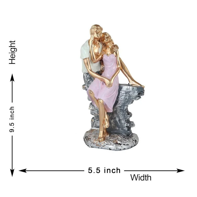 Hand-Painted Romantic Couple Statue: Resin Love Bench Sculpture #2