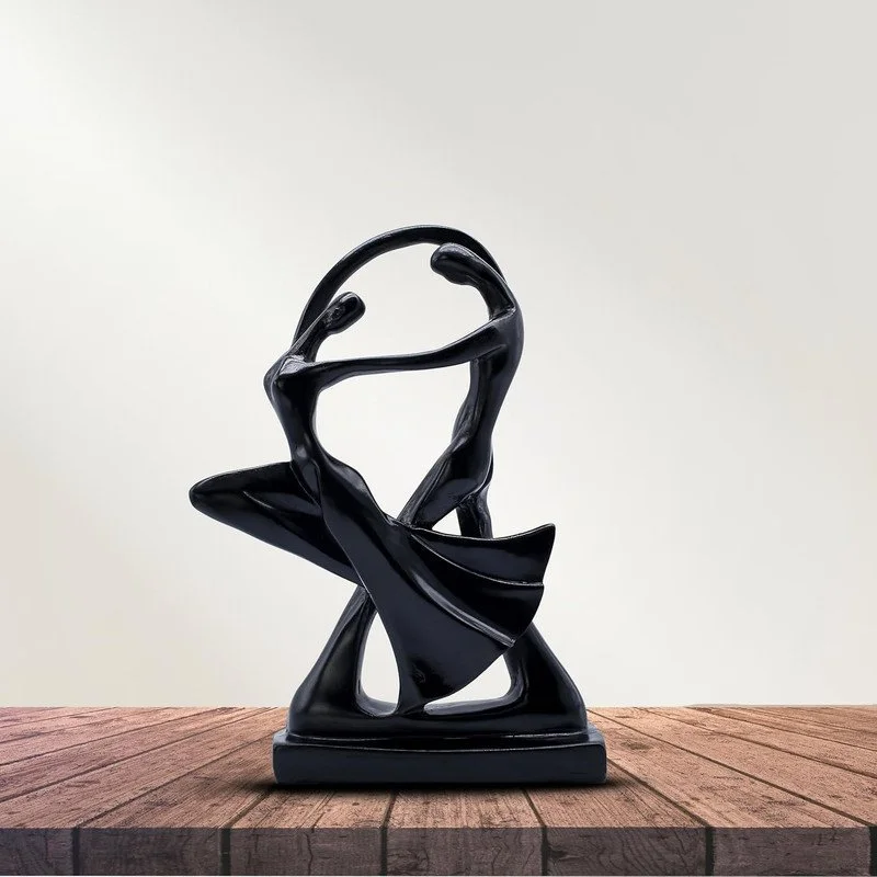 Elegant Abstract Black Resin Couple Dance Statue – Modern Romantic Home Decor