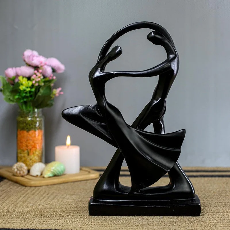 Elegant Abstract Black Resin Couple Dance Statue – Modern Romantic Home Decor