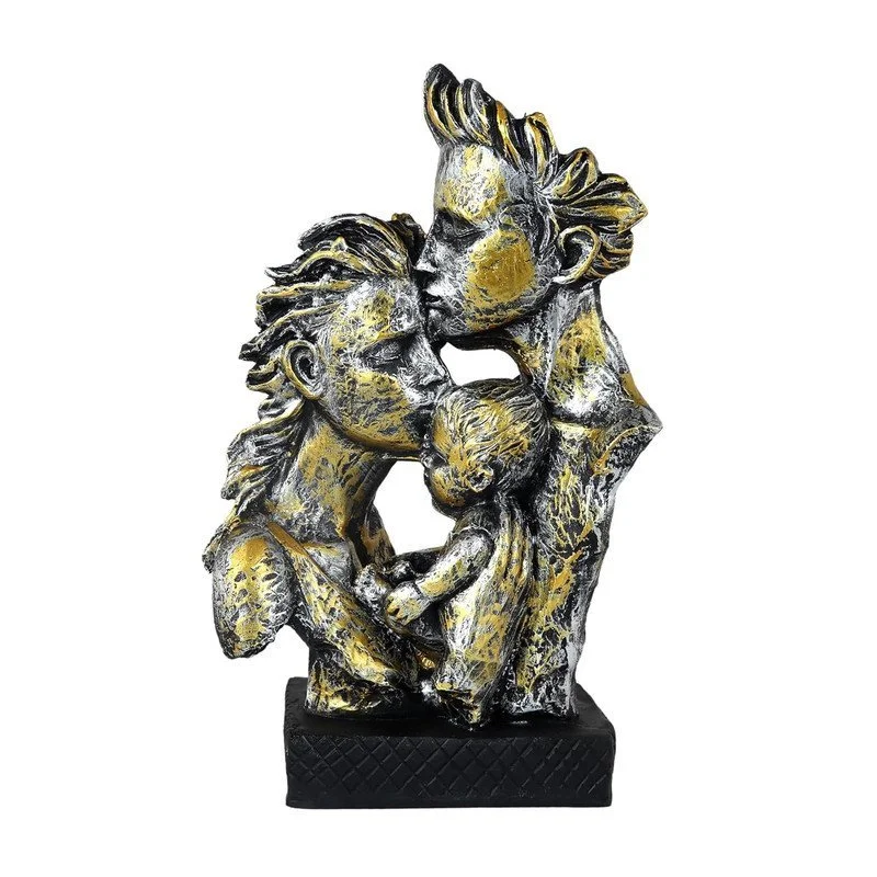 Golden Family Sculpture: Abstract Resin Statue, Elegant Home Decor