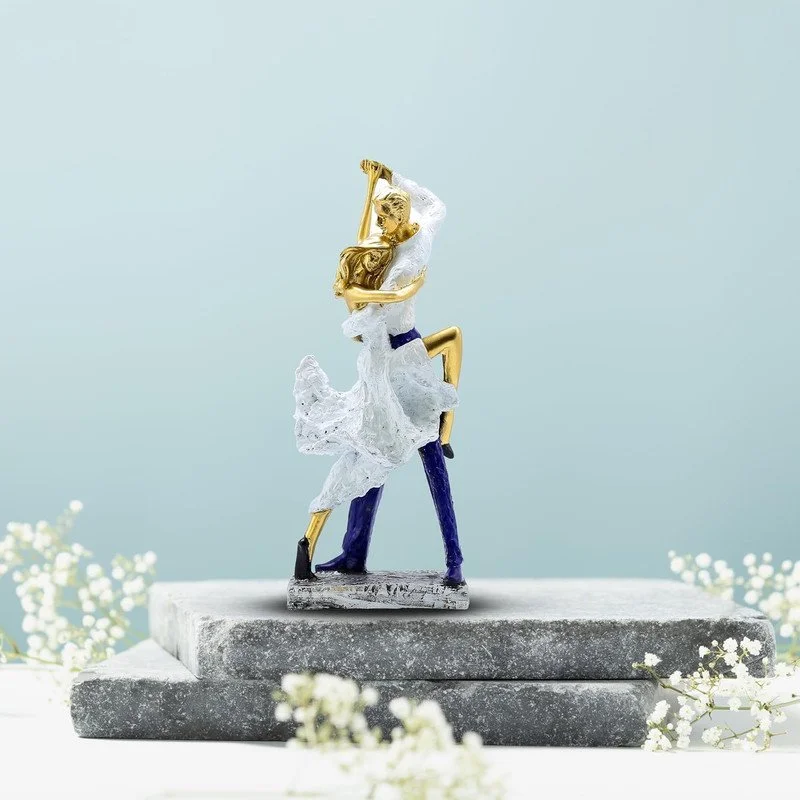 Ceramic Dancer Statue: Gold Accents, Textured Finish #2