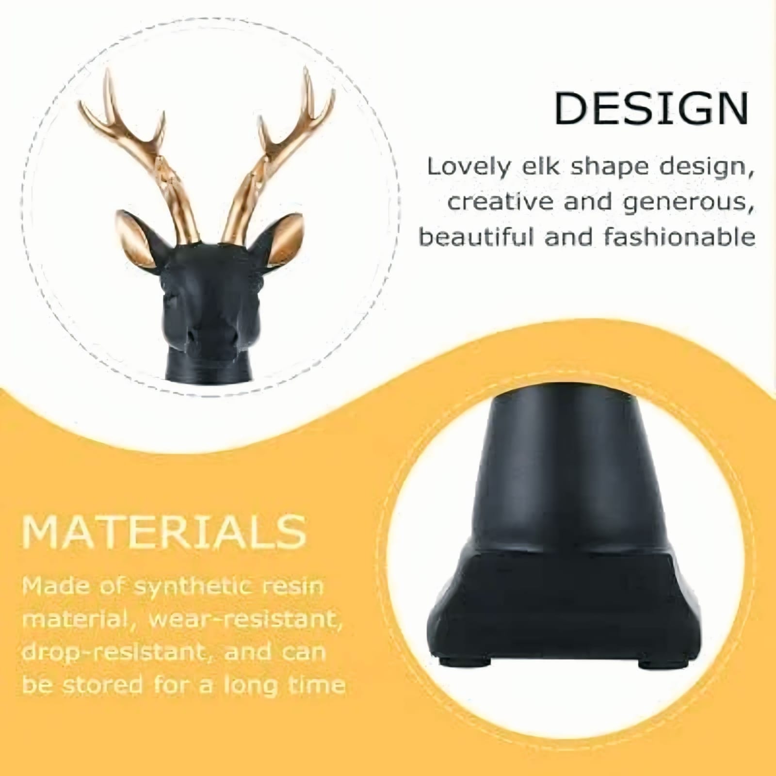 Luxury Black Deer Head Sculpture with Golden Antlers – Modern Home & Office Decor #5