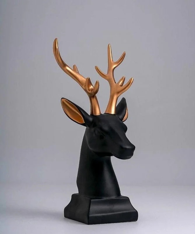 Luxury Black Deer Head Sculpture with Golden Antlers – Modern Home & Office Decor #2