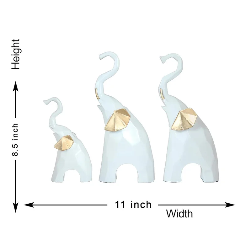 White Elephant Figurine Set: Gold Accent Resin Sculpture, Good Luck Decor #2