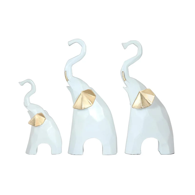 White Elephant Figurine Set: Gold Accent Resin Sculpture, Good Luck Decor #3