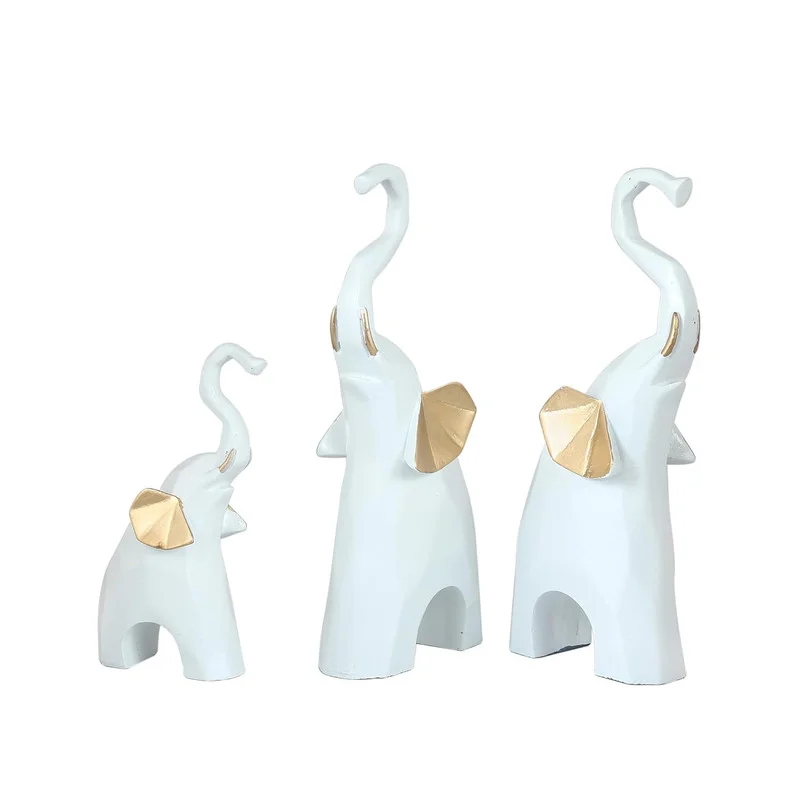 White Elephant Figurine Set: Gold Accent Resin Sculpture, Good Luck Decor #4