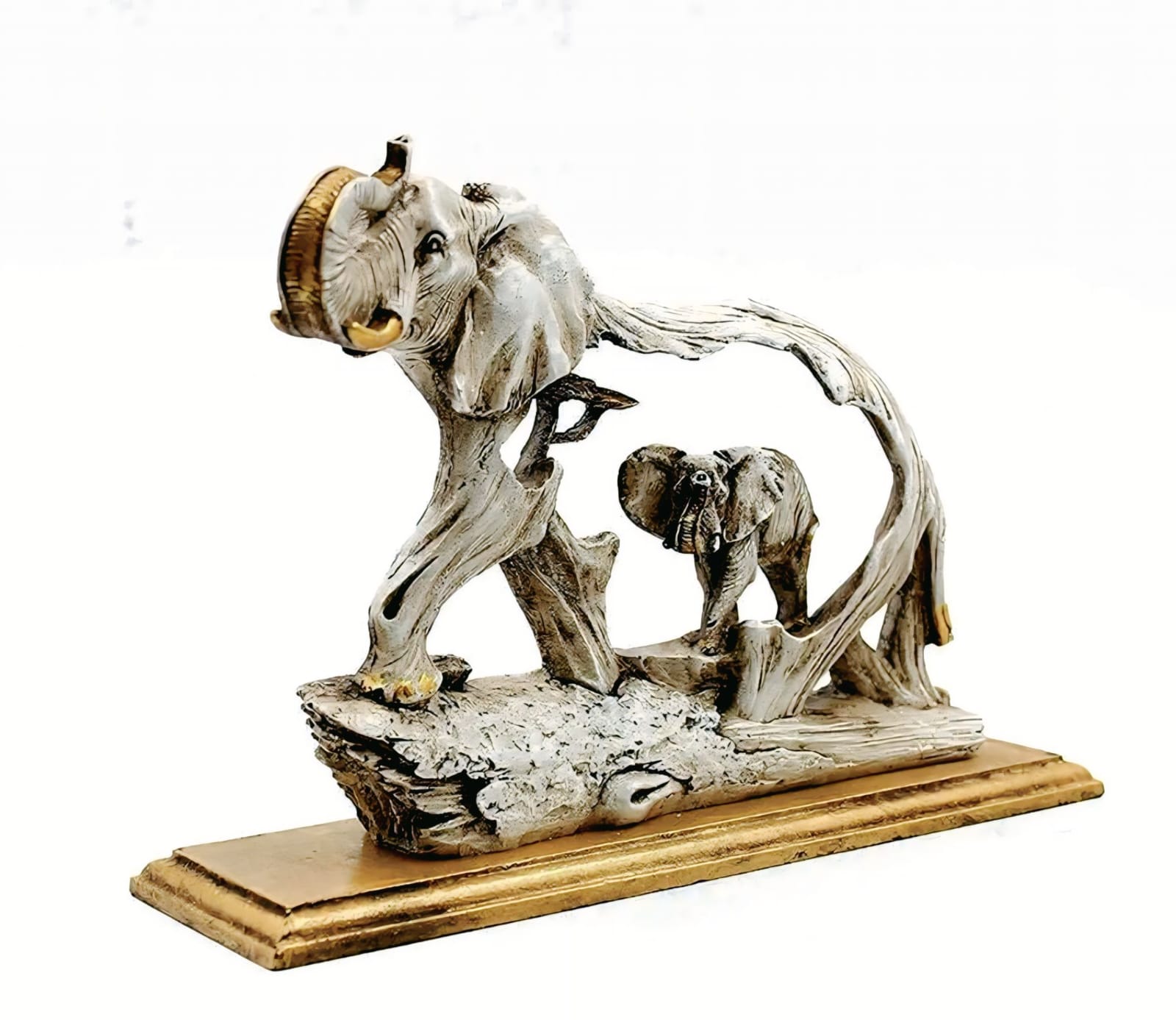 Wooden Mother and Calf Elephant Sculpture: Elegant Home Decor Figurine