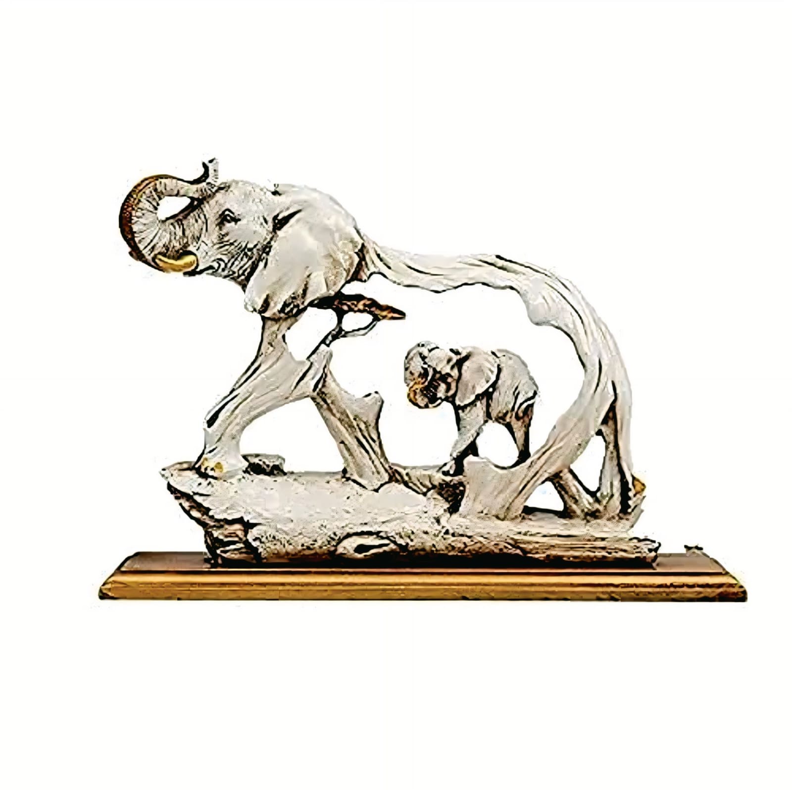 Wooden Mother and Calf Elephant Sculpture: Elegant Home Decor Figurine #4