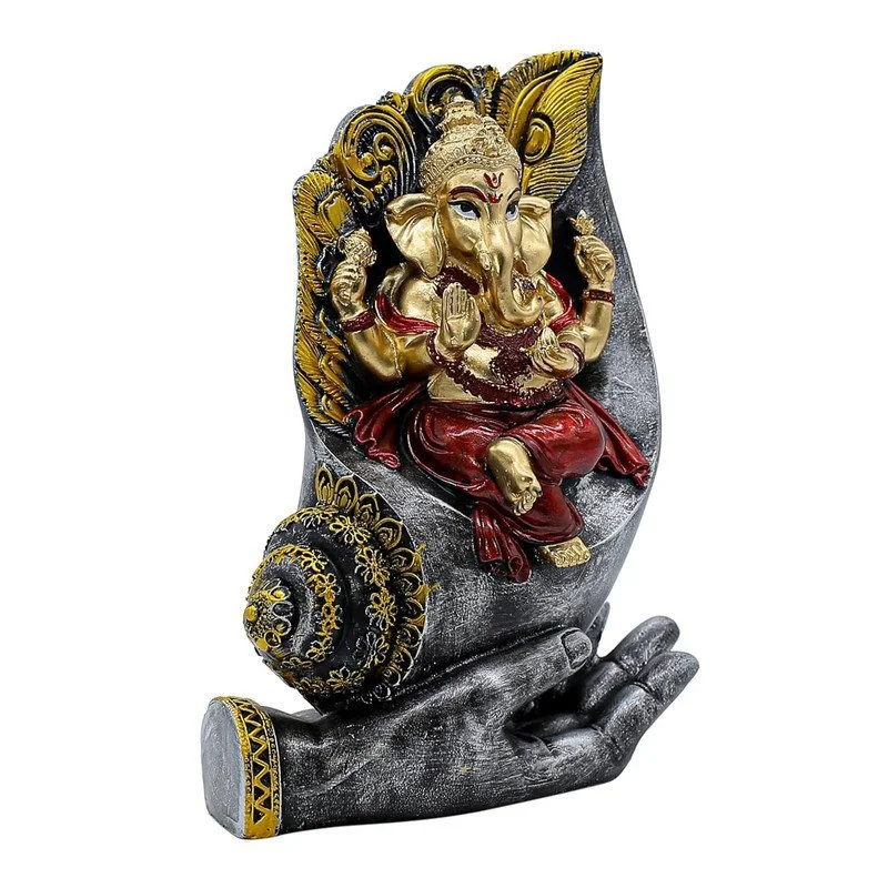 Ganesa Statue on Conch Shell: Black and Red Metal Home and office Decor Gift #3