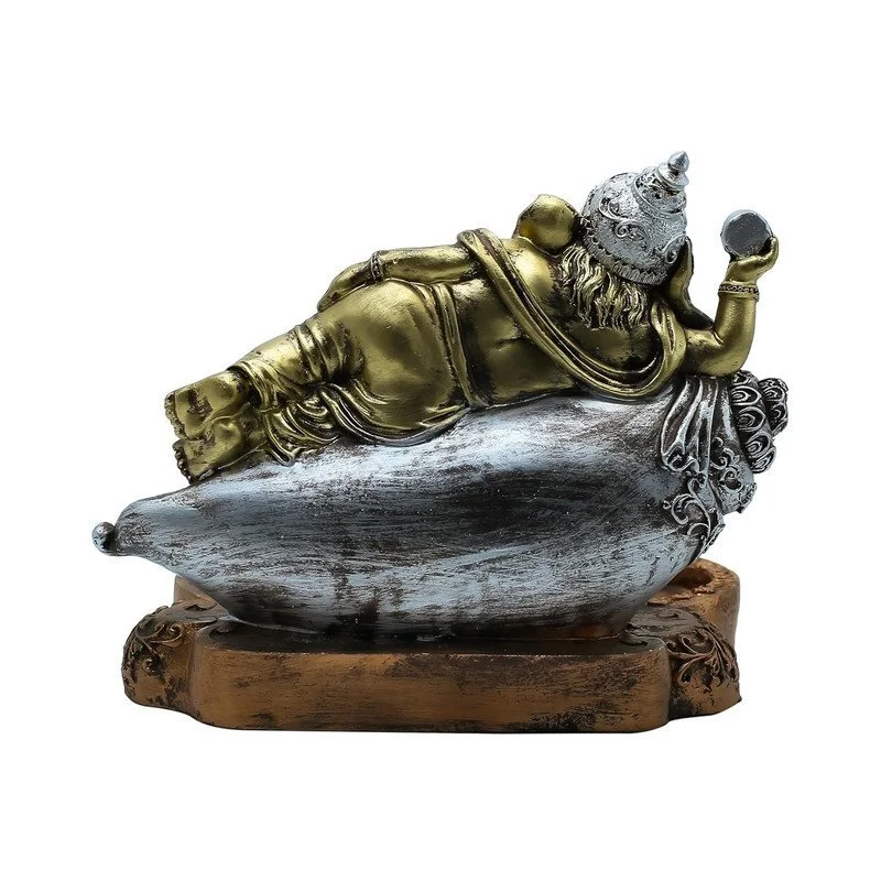 Gold & Silver Ganesha Statue on Conch Shell: Hindu God Figurine #5