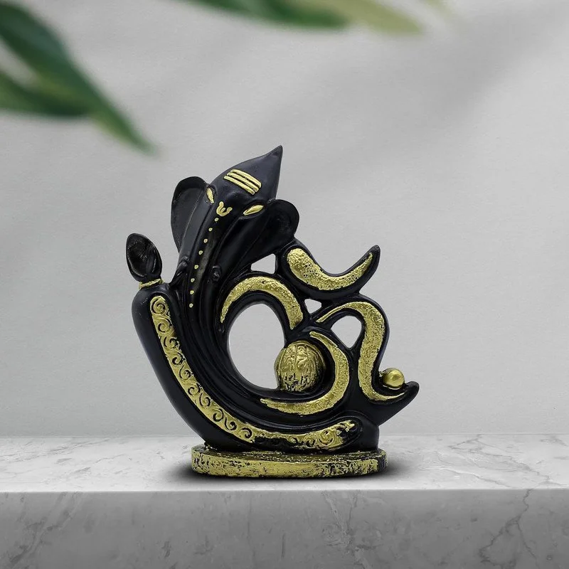 Black & Gold Ganesha Idol: Handcrafted Resin Spiritual Decor