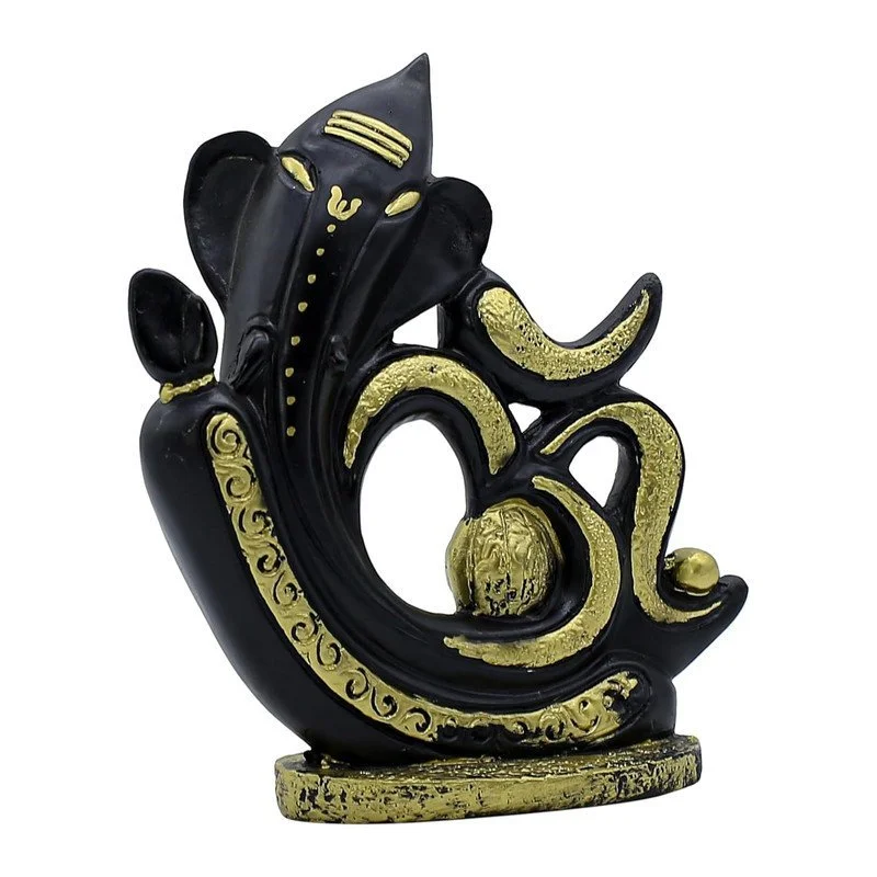 Black & Gold Ganesha Idol: Handcrafted Resin Spiritual Decor #4