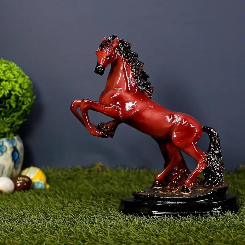 Majestic Red Stallion Statue: Elegant Horse Figurine, Home Decor Accent