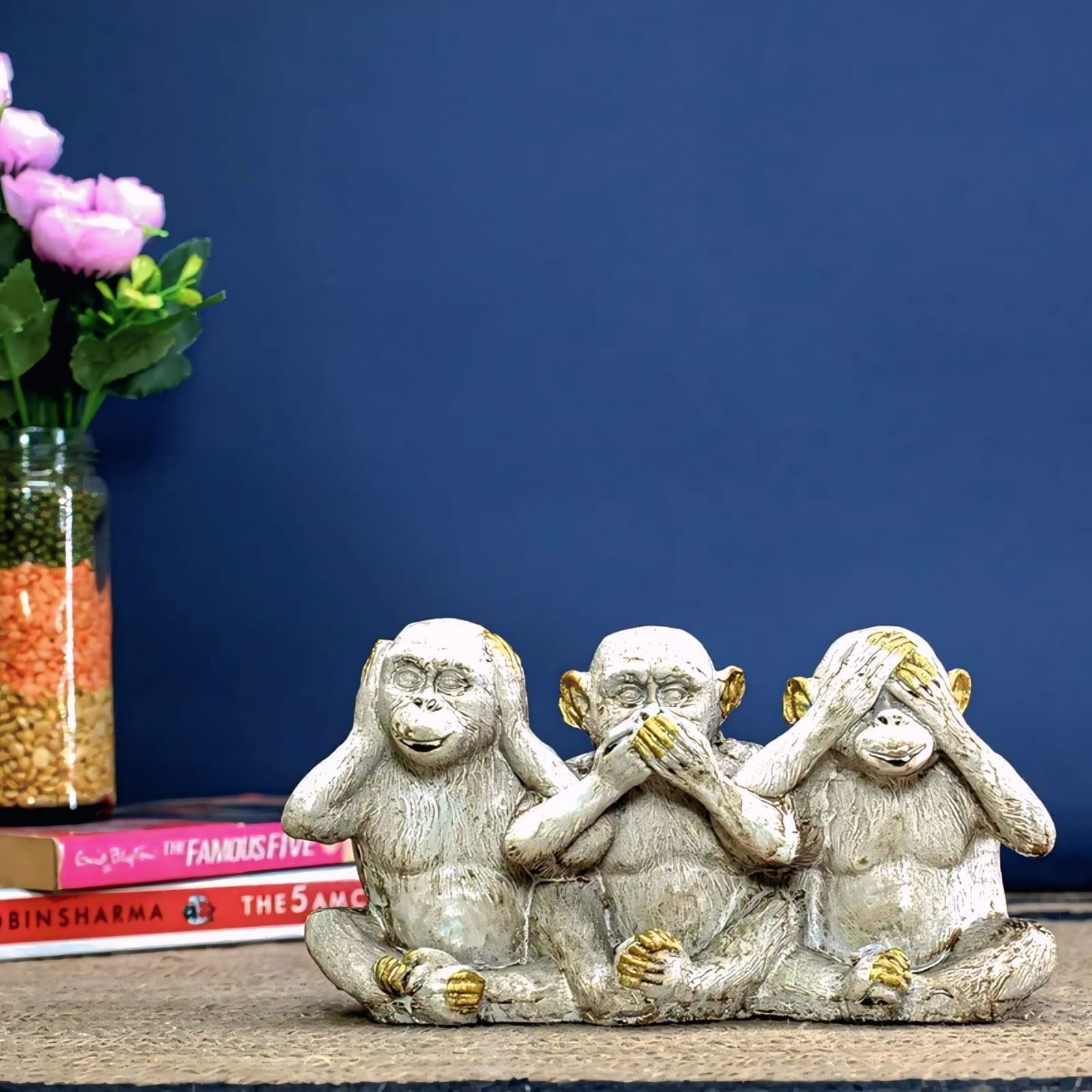 Three Wise Monkeys Statue: Golden Accent Figurine