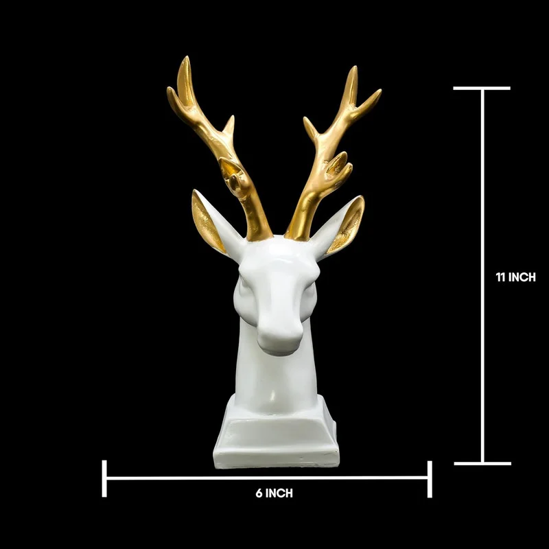 White Resin Deer Bust: Gold Antlers, Modern Home Decor #3