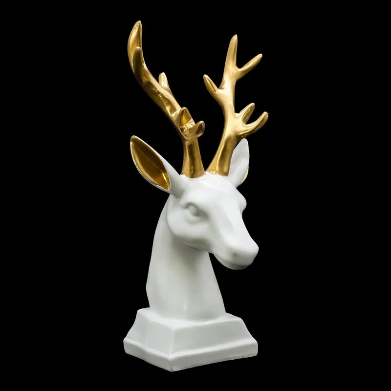 White Resin Deer Bust: Gold Antlers, Modern Home Decor #5