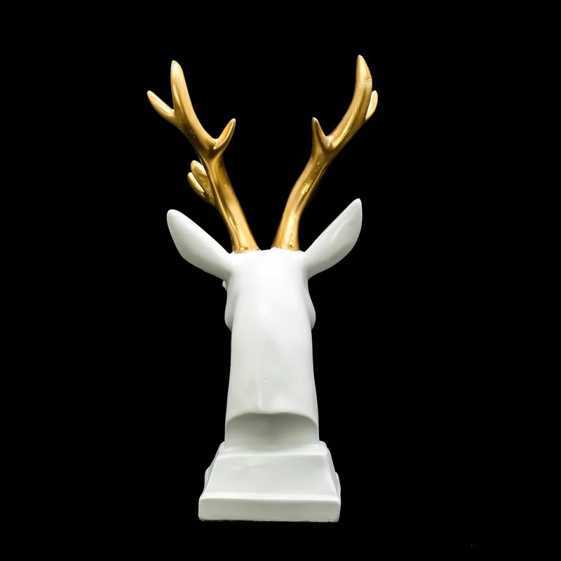 White Resin Deer Bust: Gold Antlers, Modern Home Decor #4