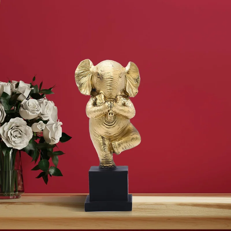 Golden Yoga Elephant Figurine – Meditative Elephant Statue for Home Decor