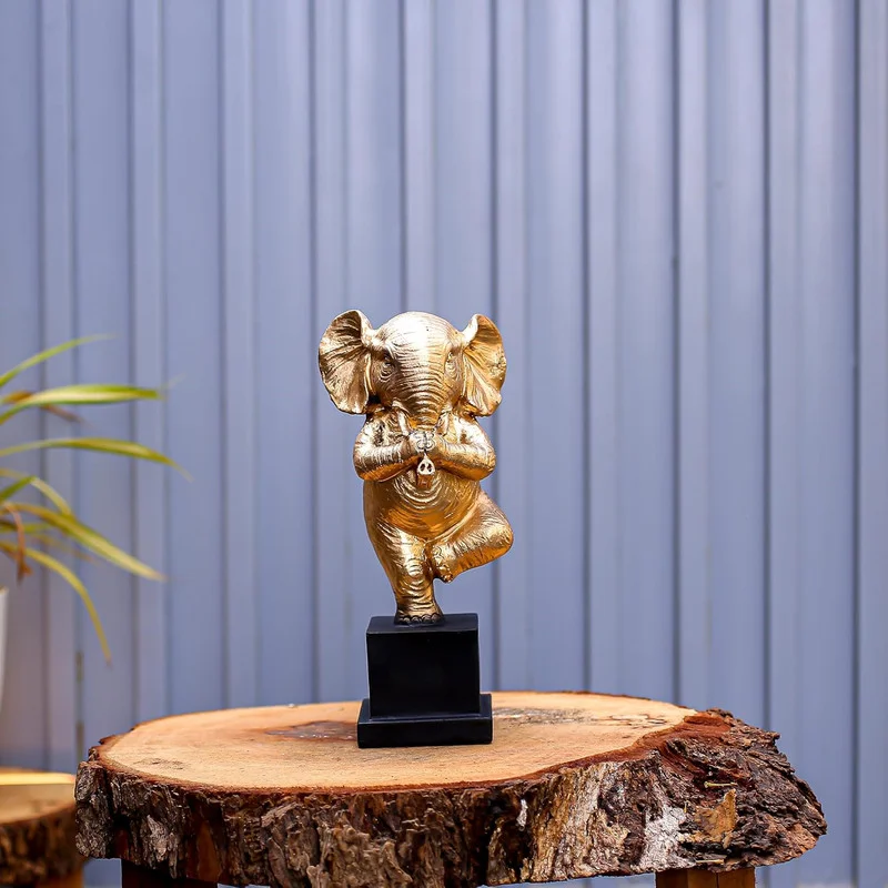 Golden Yoga Elephant Figurine – Meditative Elephant Statue for Home Decor #2