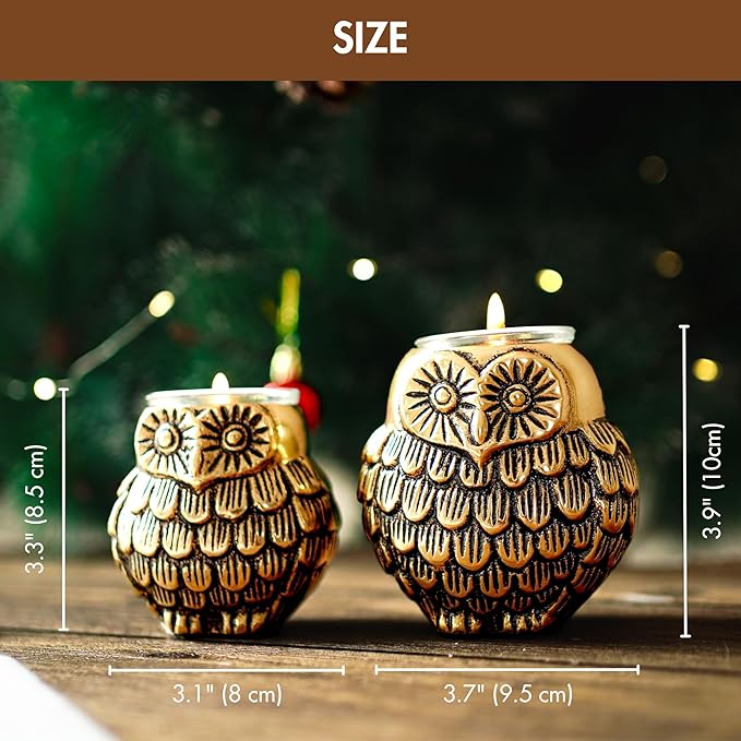 Owl Votive Candle Holder Set: Metal Mother & Child Statue