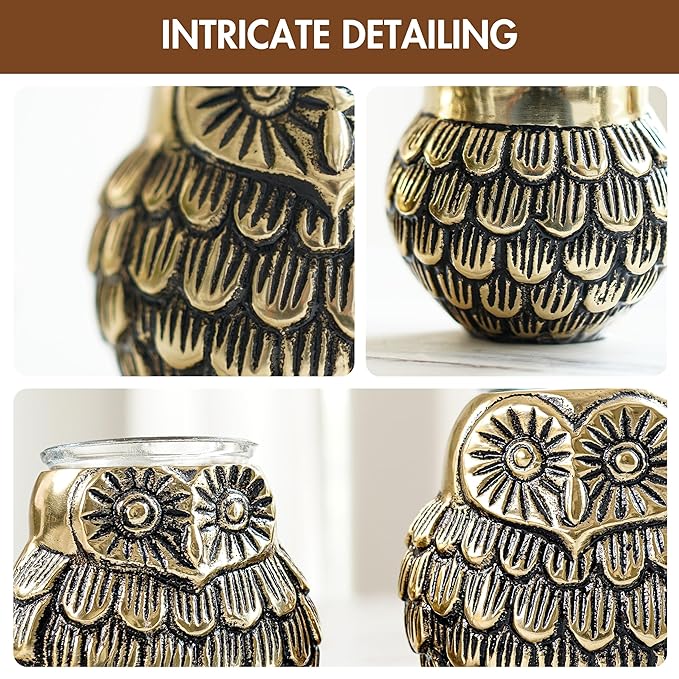 Owl Votive Candle Holder Set: Metal Mother & Child Statue #4