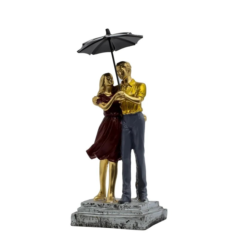 Romantic Couple Under Umbrella Resin Sculpture Hand Painted Love Statue, Anniversary & Valentine’s Day #4