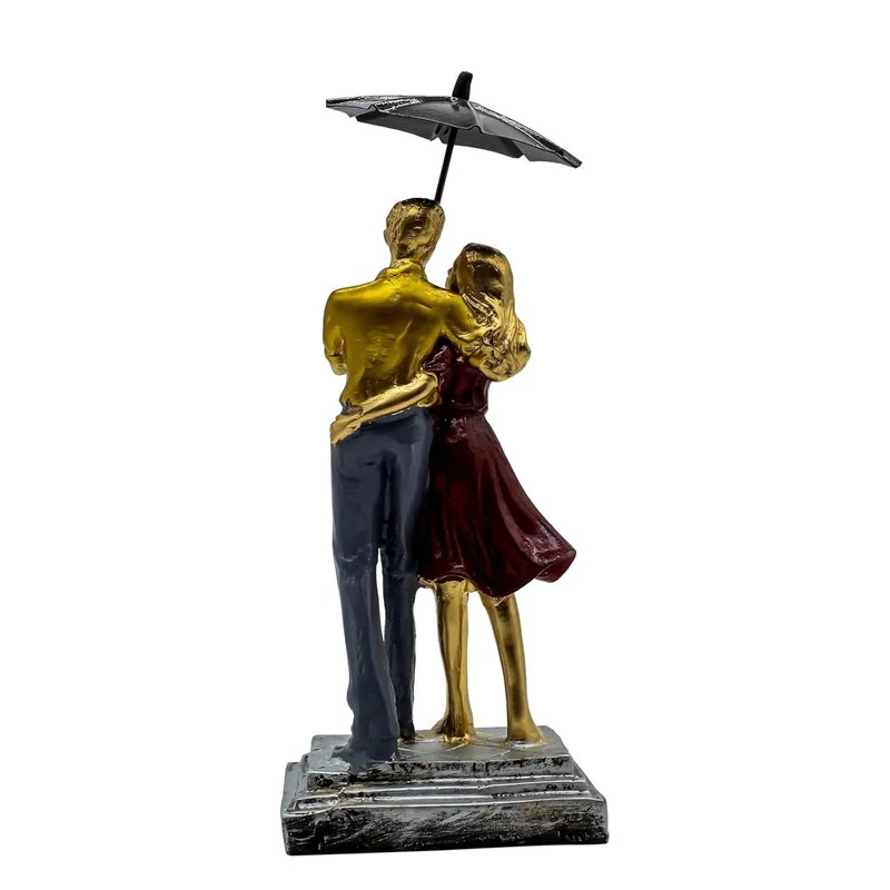 Romantic Couple Under Umbrella Resin Sculpture Hand Painted Love Statue, Anniversary & Valentine’s Day #3