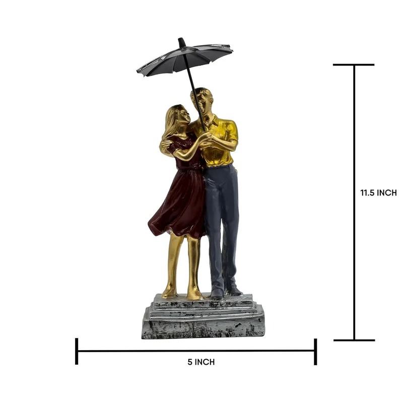 Romantic Couple Under Umbrella Resin Sculpture Hand Painted Love Statue, Anniversary & Valentine’s Day #2