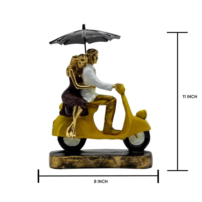 handicraft gift item Romantic Couple Riding Yellow Scooter Statue – A Symbol of Love and Adventure #3