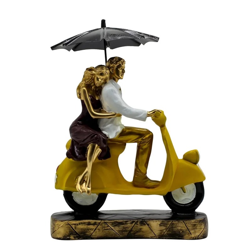 handicraft gift item Romantic Couple Riding Yellow Scooter Statue – A Symbol of Love and Adventure #4