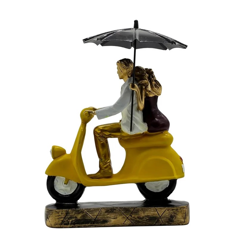 handicraft gift item Romantic Couple Riding Yellow Scooter Statue – A Symbol of Love and Adventure #5