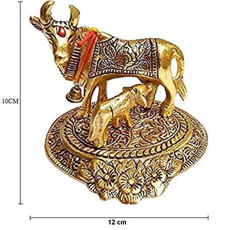 Golden Cow and Calf Idol – Kamdhenu Cow Statue for Home Décor, पूजा & Spiritual Gift #2