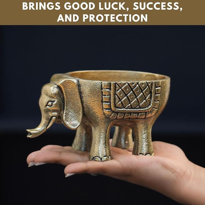 Elephant Shape Decorative Bowl – Antique Finish Resin Elephant Figurine Bowl for Home Décor & Gift