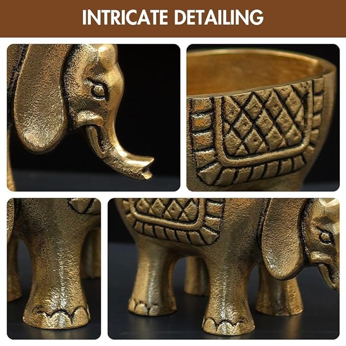 Elephant Shape Decorative Bowl – Antique Finish Resin Elephant Figurine Bowl for Home Décor & Gift #4