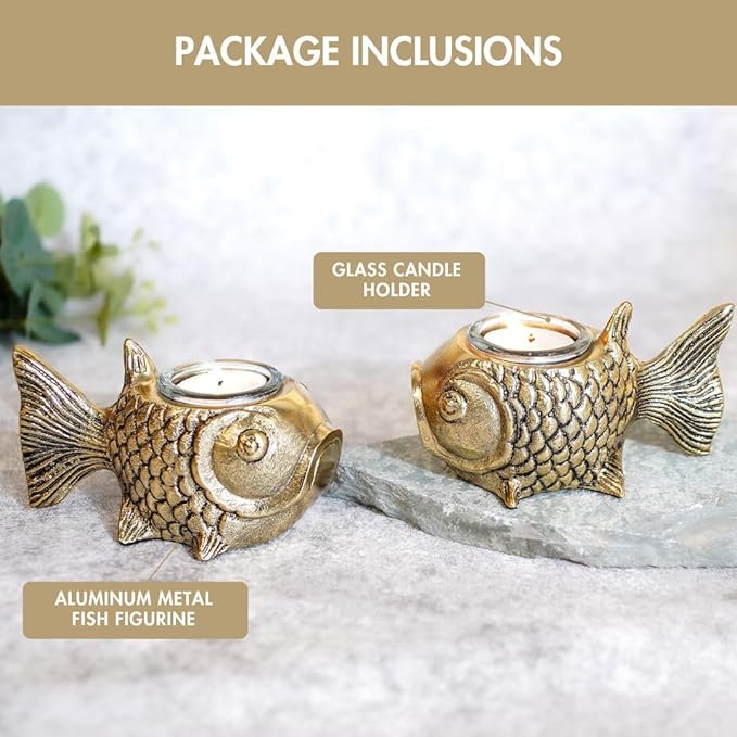 Home And Office Table Decor Fish Aluminum Figurine with Votive Good Luck and Success #2