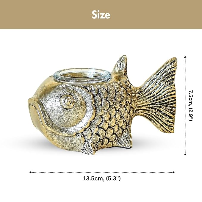Home And Office Table Decor Fish Aluminum Figurine with Votive Good Luck and Success #4